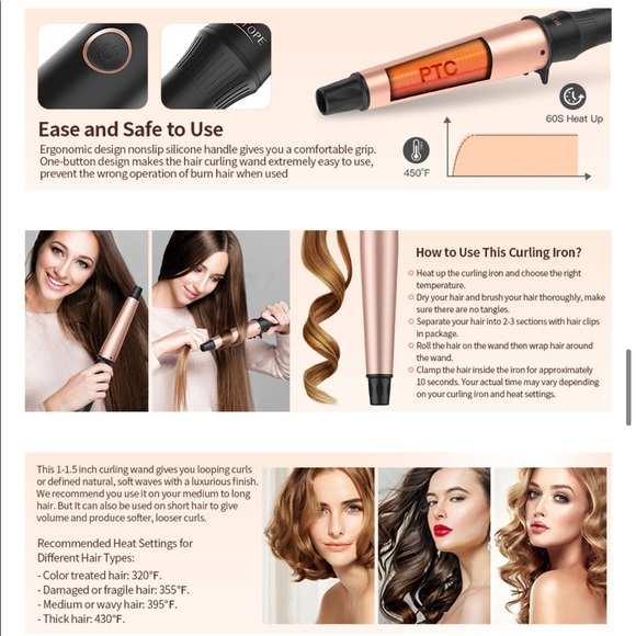 BESTOPE Curling Wand 1-1.5 Inch with Heat Resistant Glove - Picture 11 of 12